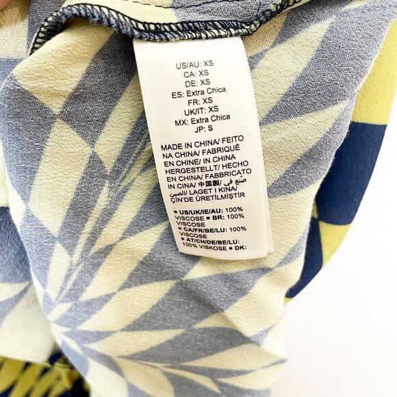 The Drop Geometric Print Midi Shirt Dress Long Sleeve Size XS Yellow Blue - Picture 9 of 9